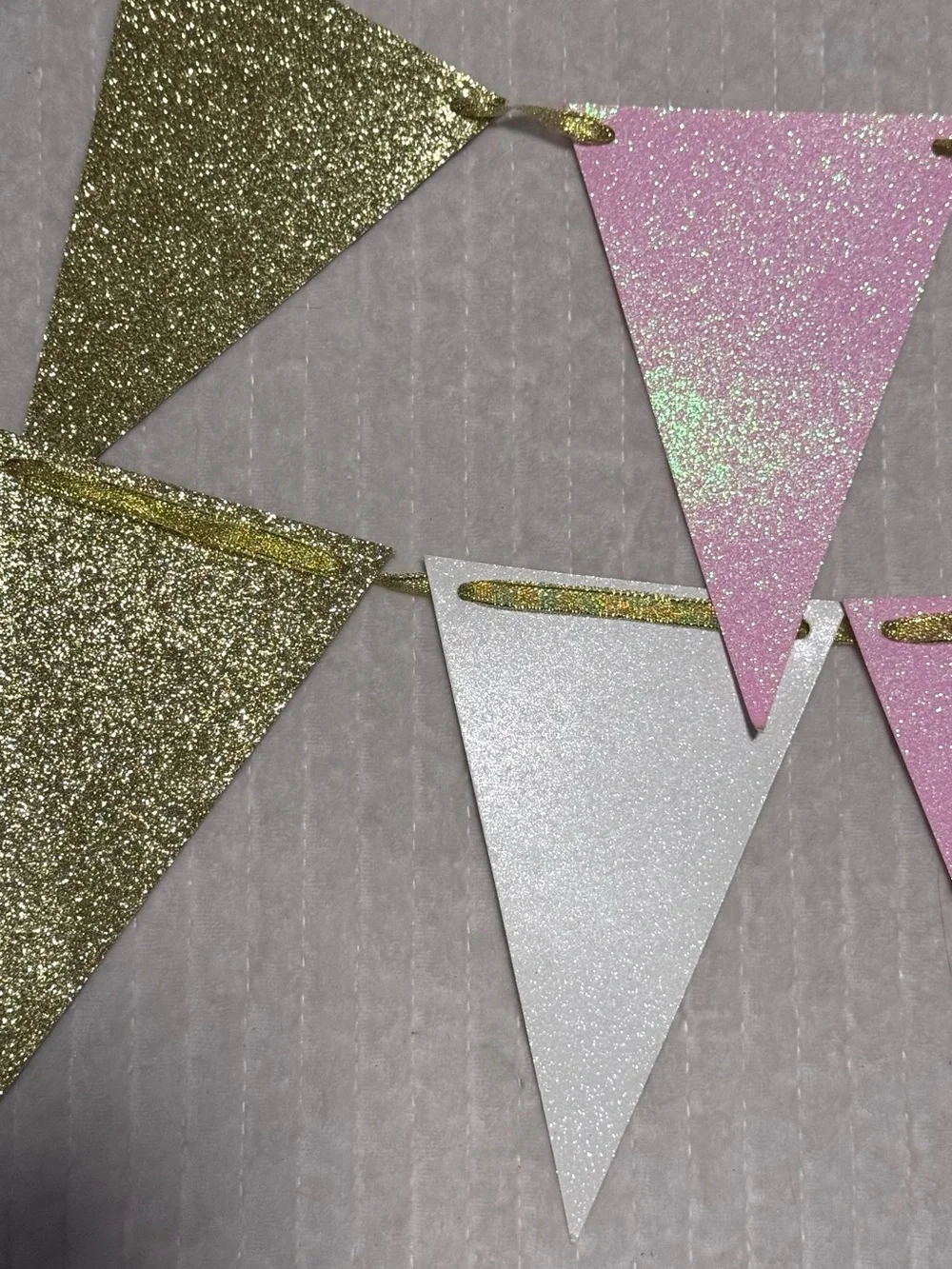 Glitter Triangle Pennant Banner - Pink, Gold & White Party Garland